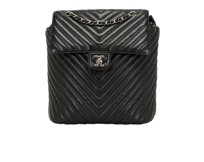 Urban Spirit Chevron Backpack, &pound;2,500, Handbags, Black, Lambskin Leather, Front view